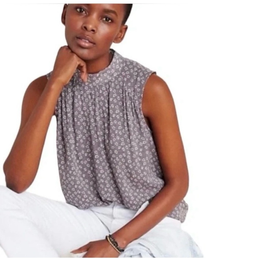 Anthropologie Cloth & Stone Liana Floral Sleeveless Rayon Top Gray XS